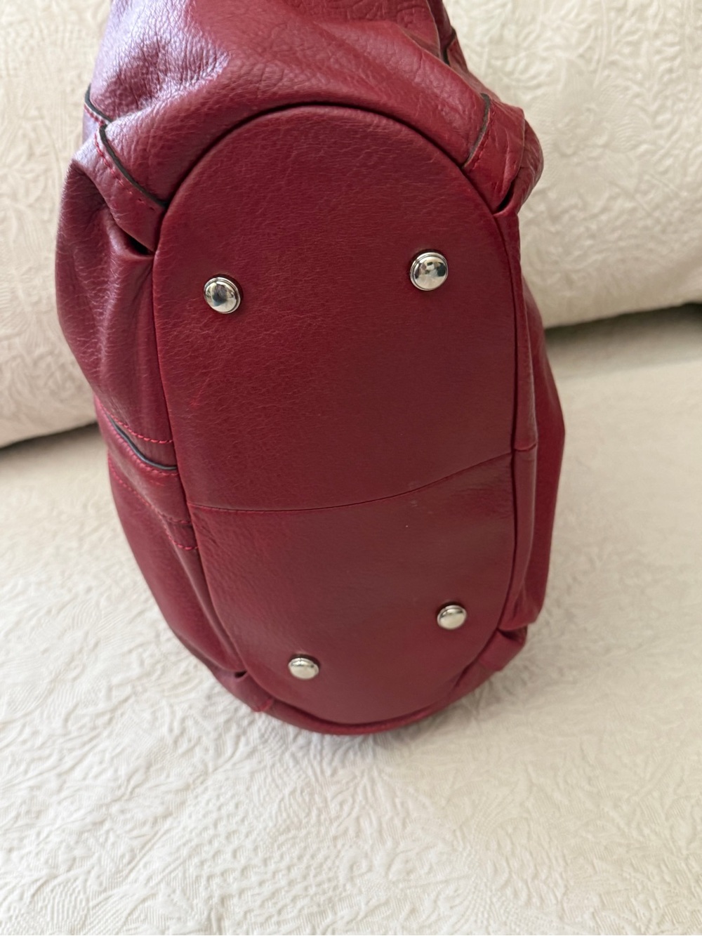 B. Makowsky Red Leather Shoulder Bag with silver detail. - Picture 4 of 8